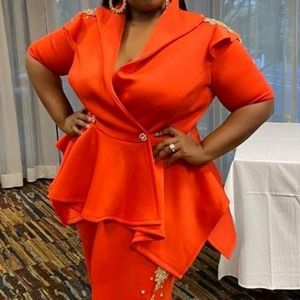 Bespoke orange peplum pant suit